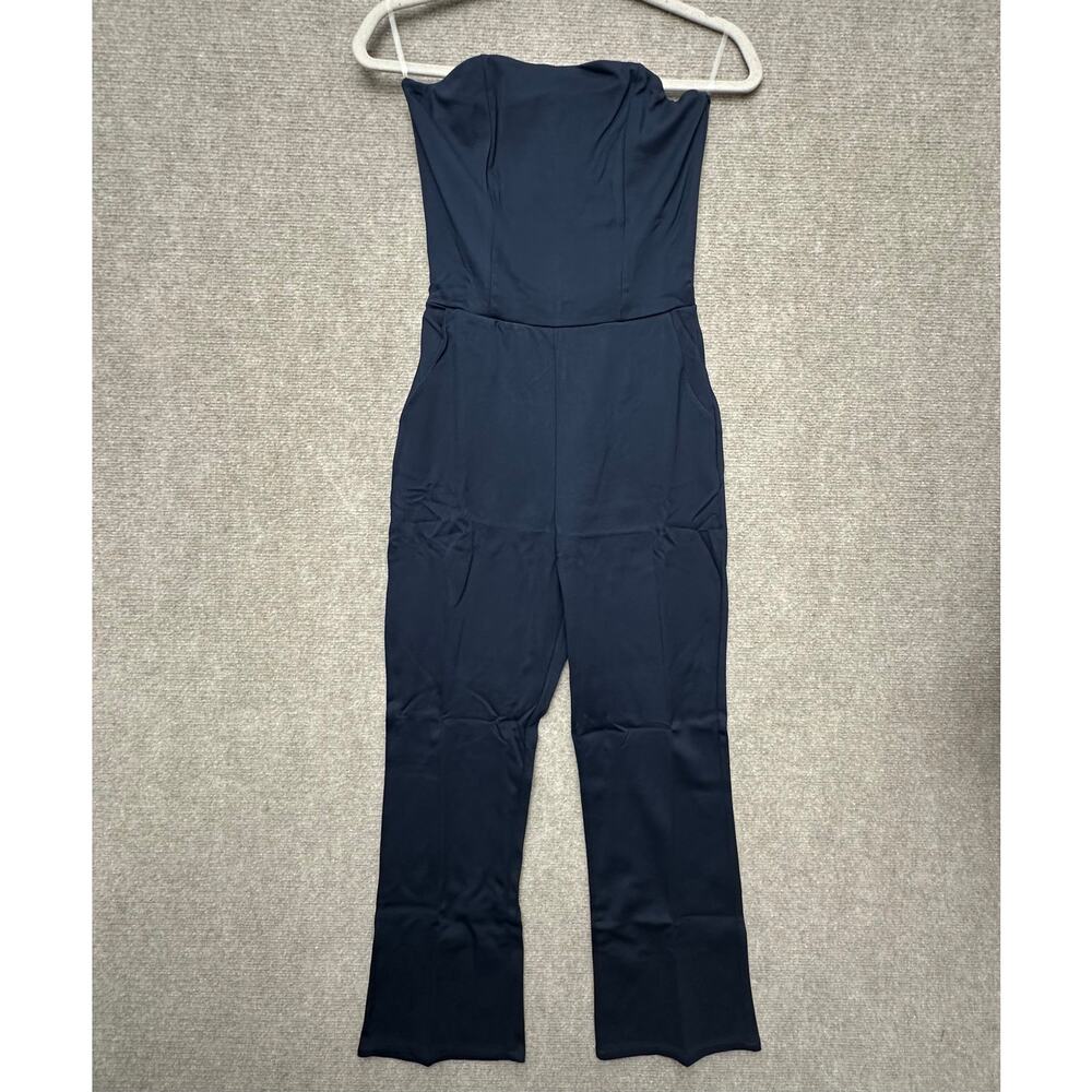 Fraiche by J Navy Blue Strapless Wide Leg Jumpsuit - Minimalist Cocktail - Small